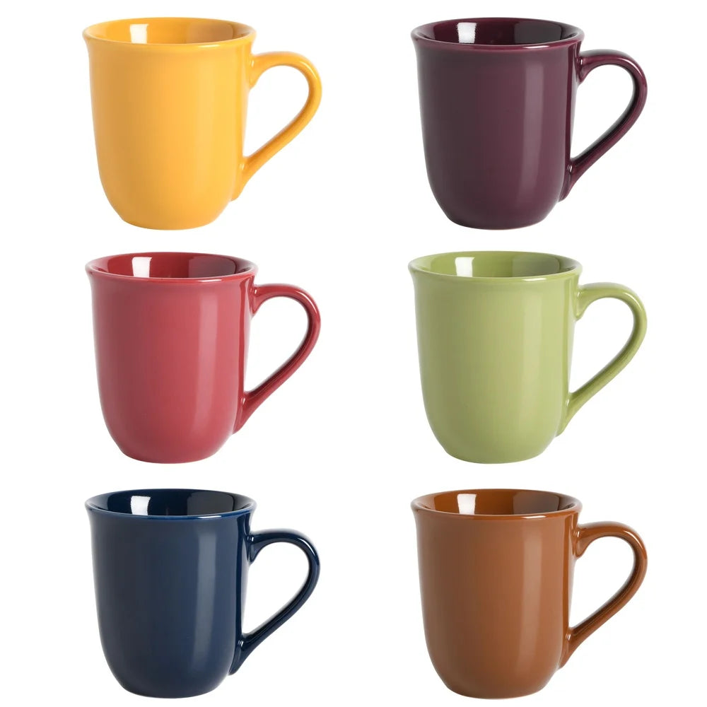 Drinkware Ceramic Mug Set Of 6 With Durable Metal Rack