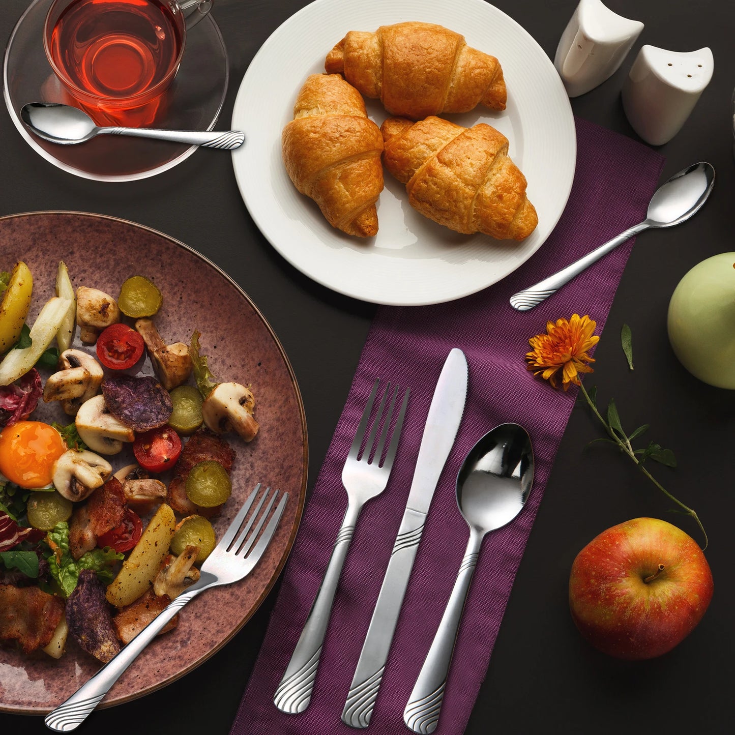 HANSMART 48Pcs Flatware Set Service for 8 Stainless Steel Knife Fork Spoon Tableware Flatware Set Kitchen Dinnerware Gift