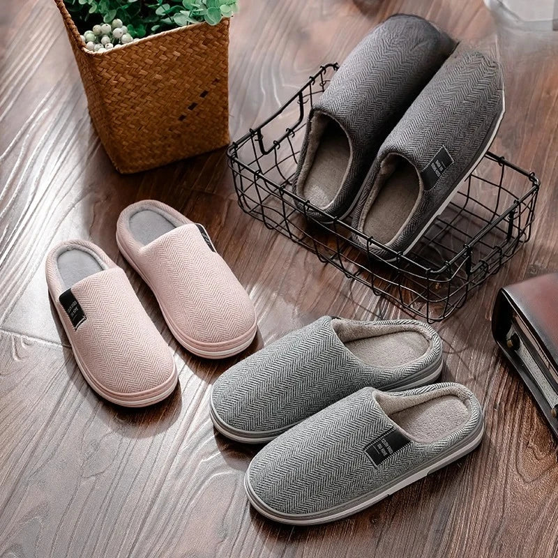 Mens Autumn Winter Cotton Slippers Indoor Plush Warm Non Slip
