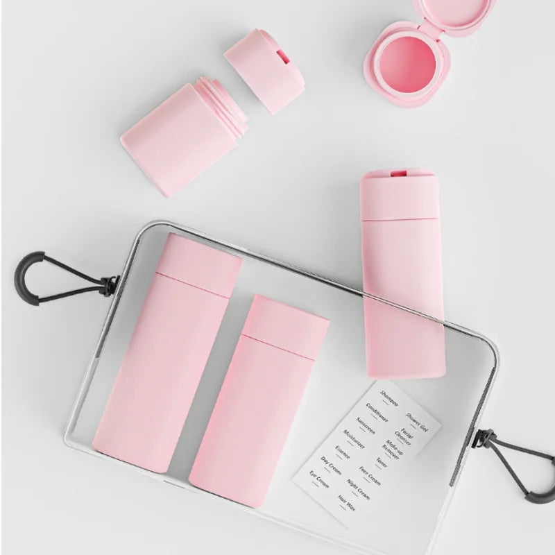 ‌6pc Silicone Travel Bottles Leak-Proof Set - Refillable Squeeze Tubes for Shampoo, Lotion, Cream, Carry-On Cosmetic Containers