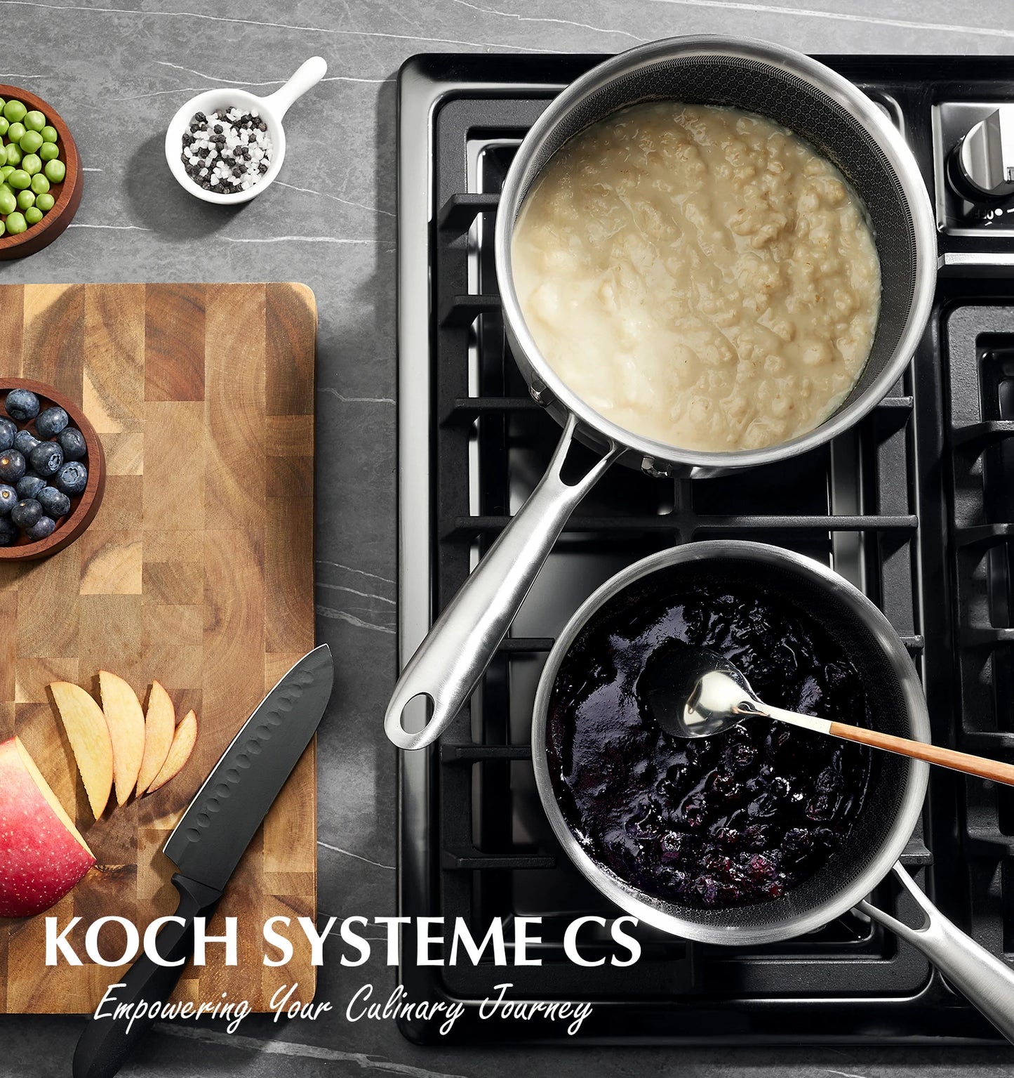 KOCH SYSTEME CS Hybrid Nonstick Stainless Steel Saucepan Set, 1QT & 2QT Triply Stainless Steel Saucepan Set