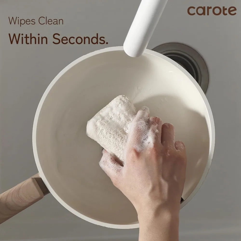 12Pcs Ceramic Cookware Set Non-Stick PFAS/PFOA Free Healthy Kitchen Pots Pans Taupe