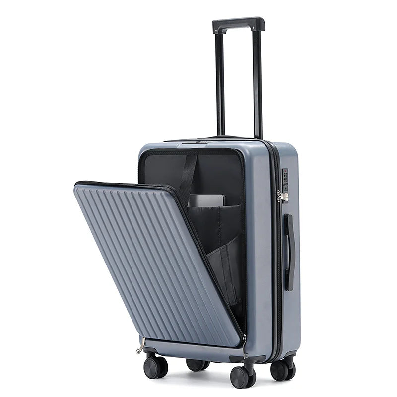 20 Inch Front Opening Cabin Suitcase Spinner Wheel Travel Rolling Luggage For Men Women Trolley Case With TSA Lock,USB Charging