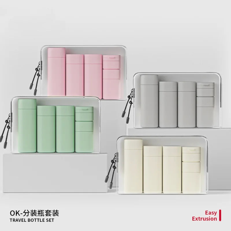 ‌6pc Silicone Travel Bottles Leak-Proof Set - Refillable Squeeze Tubes for Shampoo, Lotion, Cream, Carry-On Cosmetic Containers