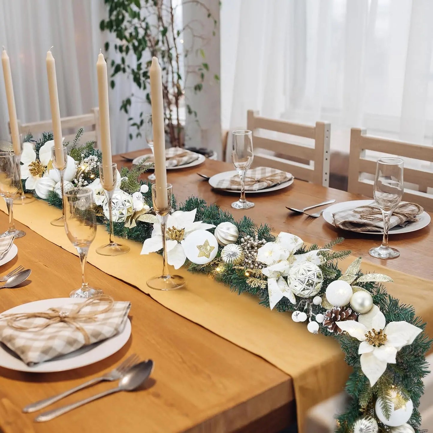 6 Ft Pre-Lit Artificial Christmas Garland Lighted Christmas Garland With 20 Battery Operated Led Lights And Timer For Home Decor