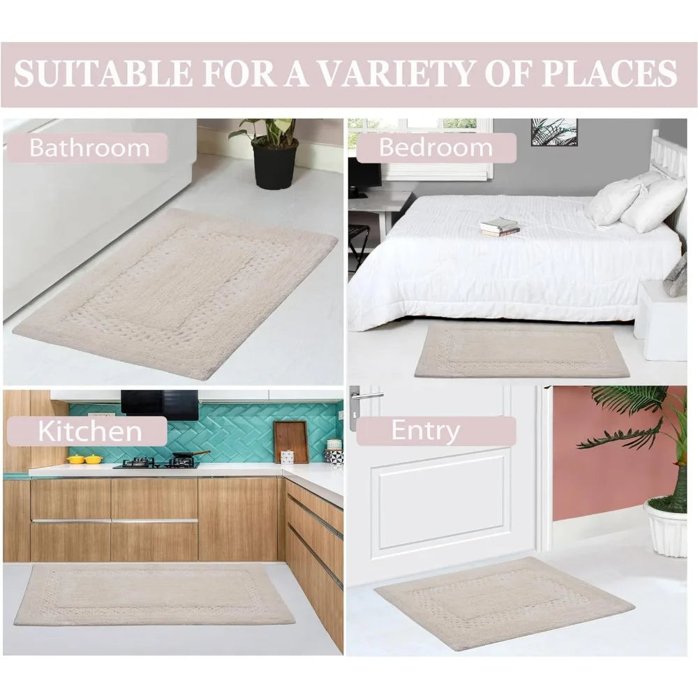 Premium Cotton Bathroom Rugs Set 3-Piece Non-Slip Absorbent Washable Soft Bath Mat for Modern Home Decor