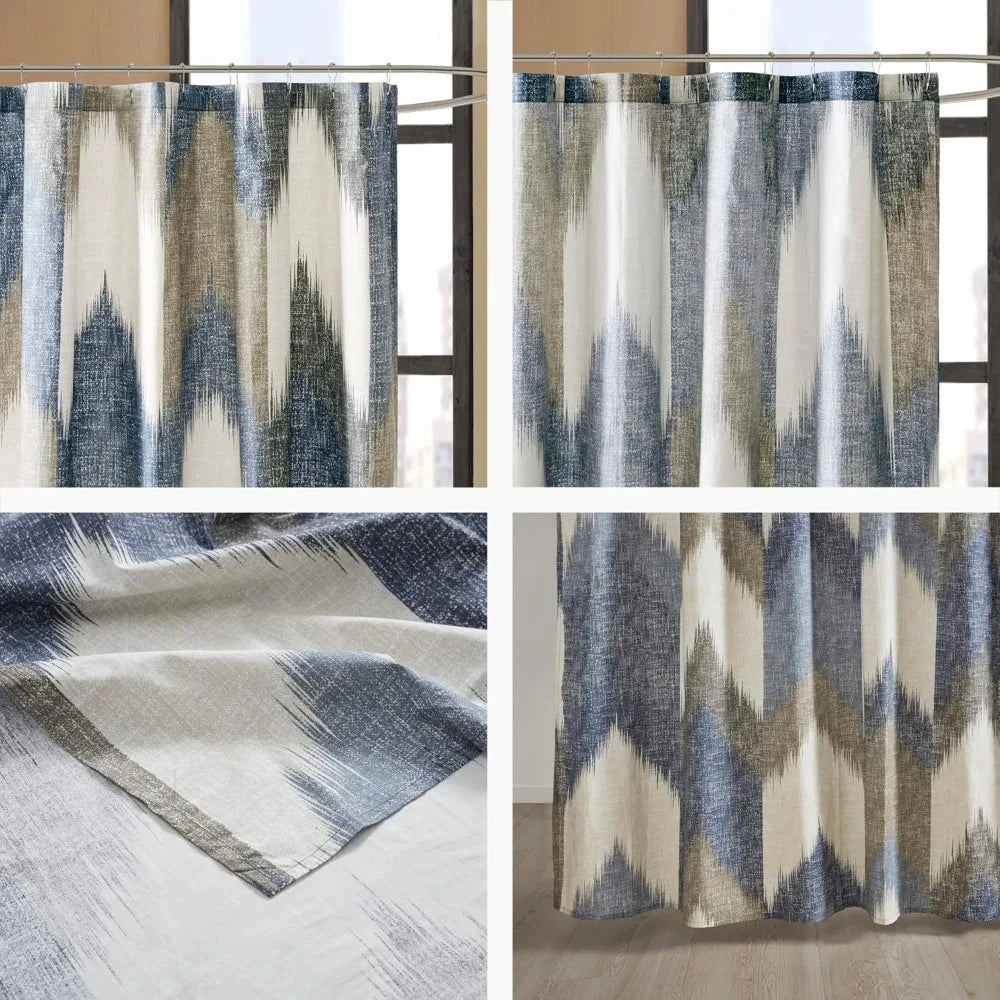 Modern Abstract Shower Curtain Cotton Printed Machine Washable Bathroom Decor 72x72 Navy Blue Home