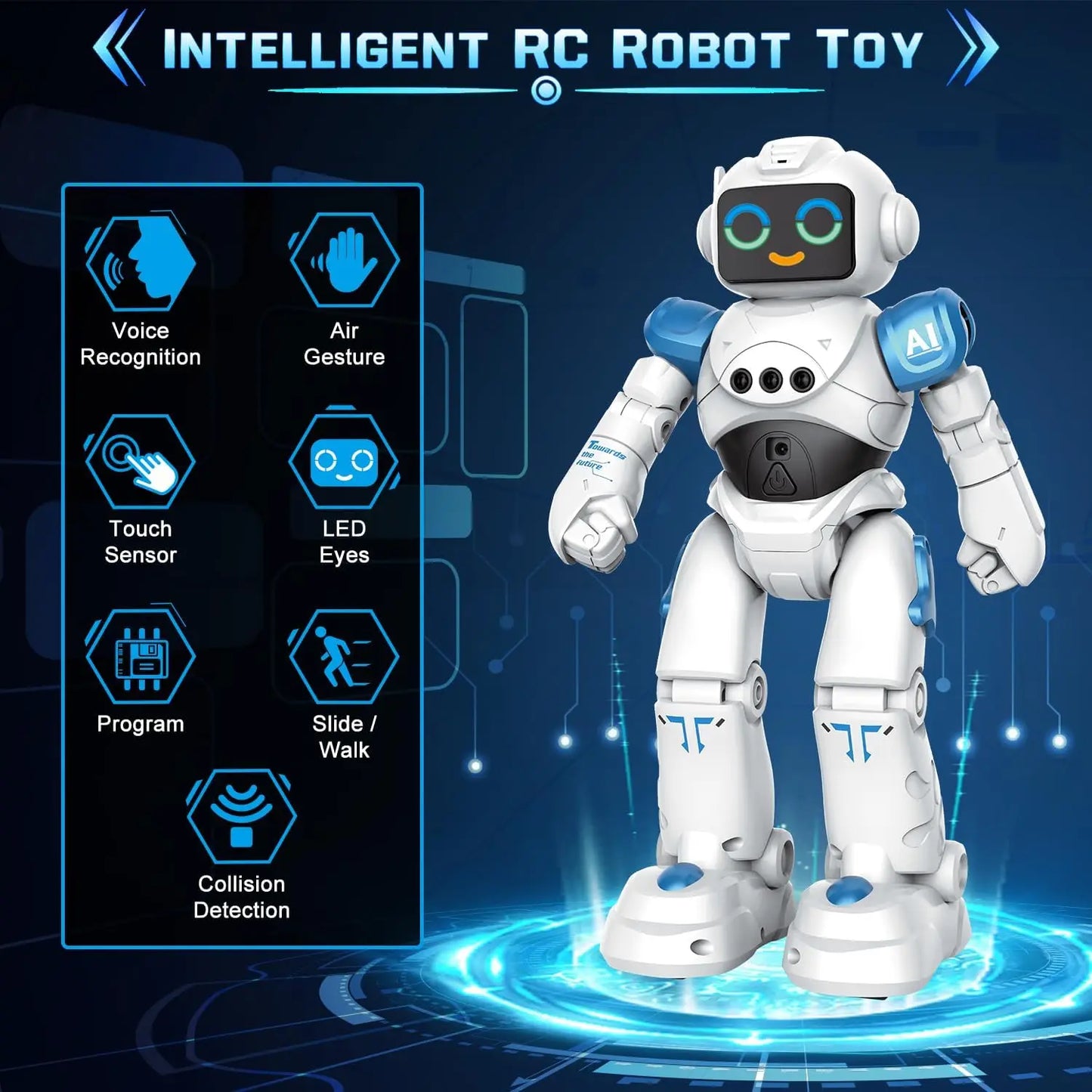 VATOS RC Robot Toy for Kids Smart Talking Voice Remote Control Robot Gesture Sensing Emo Robot Toy for Boys Girls Birthday Gift