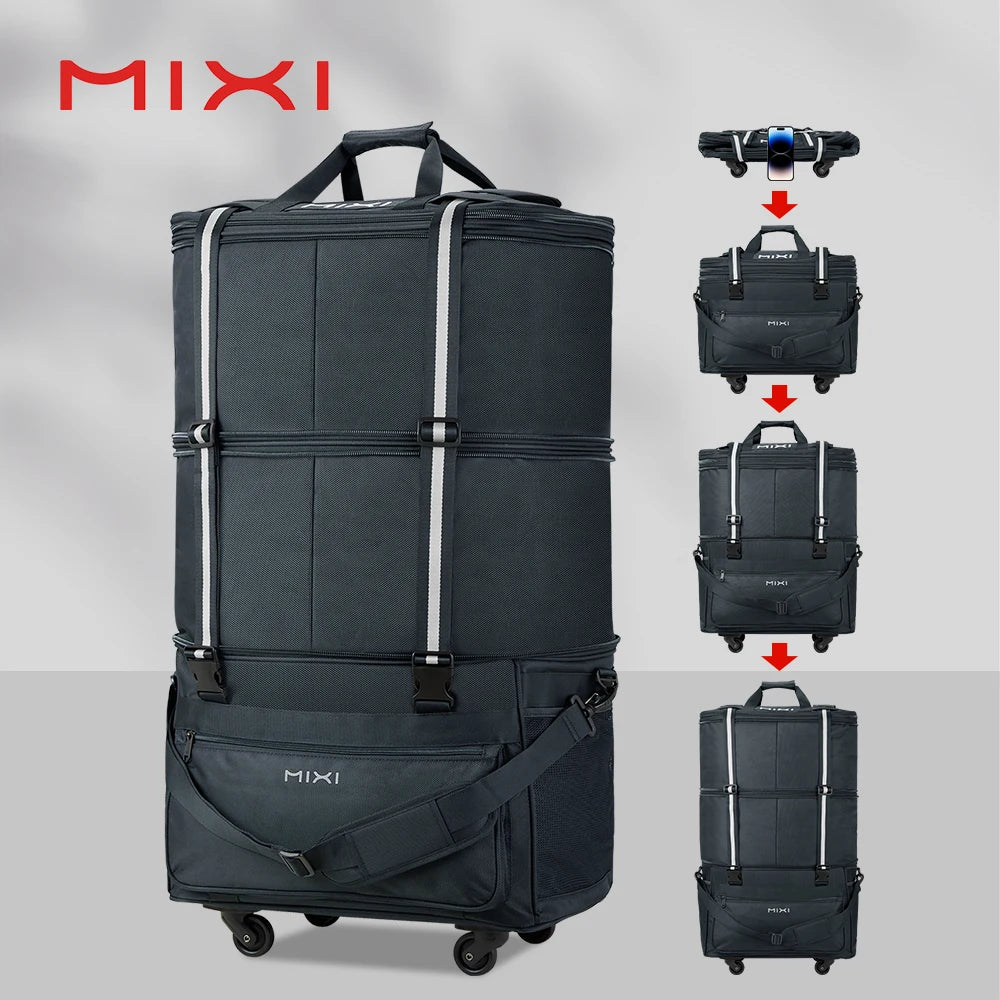 Mixi Foldable Travel Bag With Wheels Expandable Large Capacity Luggage