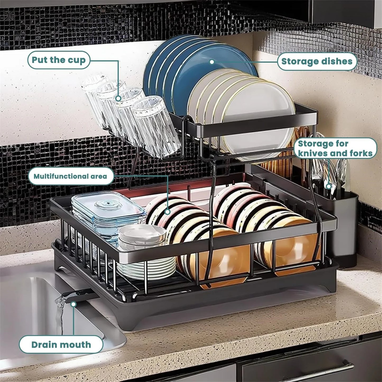 High-concerned Chemical 2-Tier Steel Dish Drying Rack