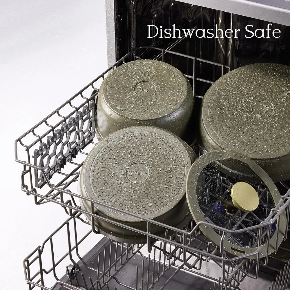 9-Piece Ceramic Cookware Set with Detachable Handles, Non-Stick Induction Safe Pots & Pans for RV Kitchen