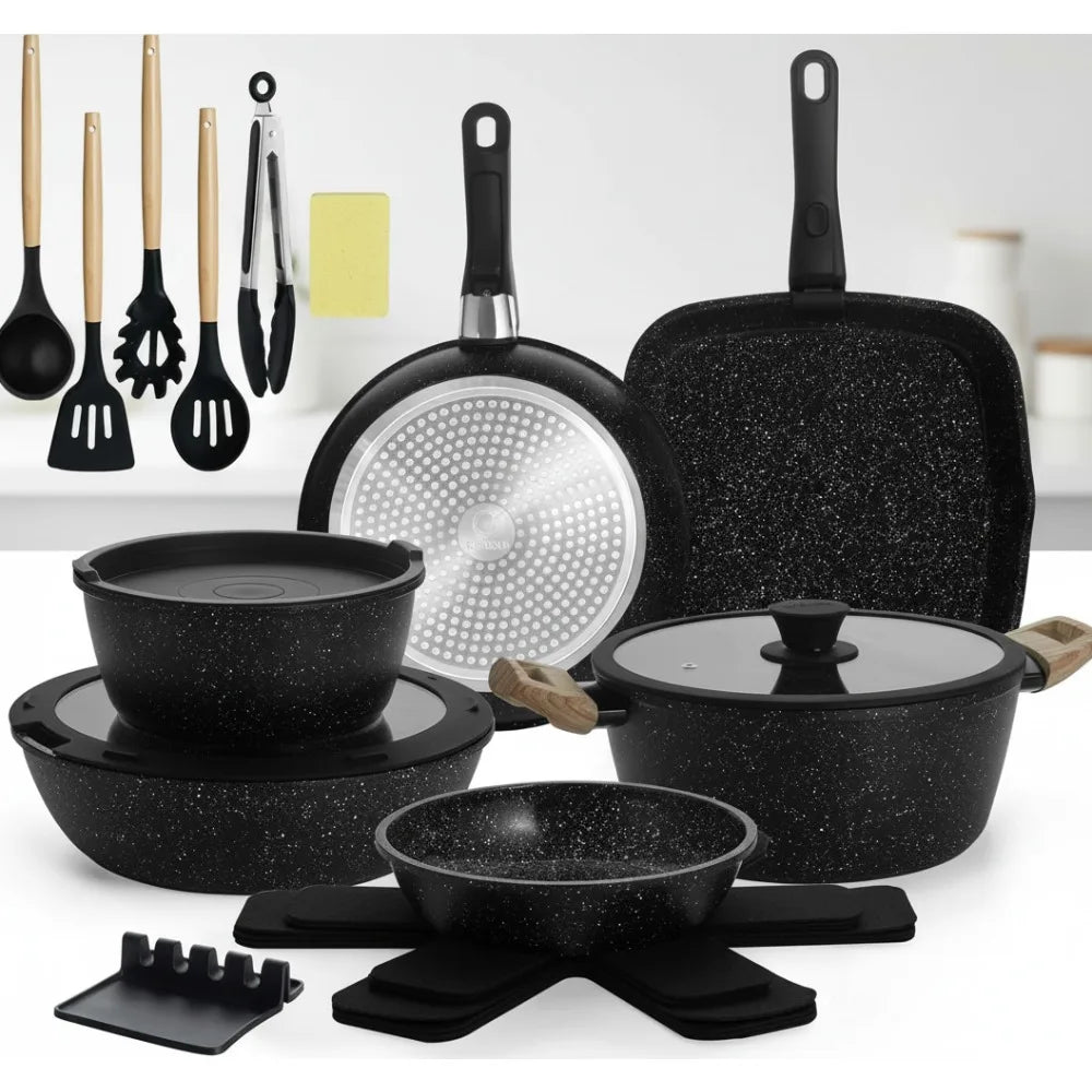 23pcs Nonstick Ceramic Cookware Set with Removable Handle, Induction Compatible Pots & Pans for Home Chefs