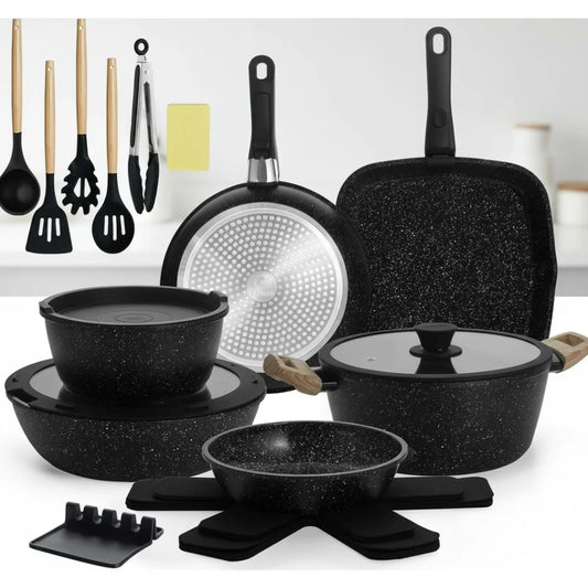 23pcs Nonstick Ceramic Cookware Set with Removable Handle, Induction Compatible Pots & Pans for Home Chefs