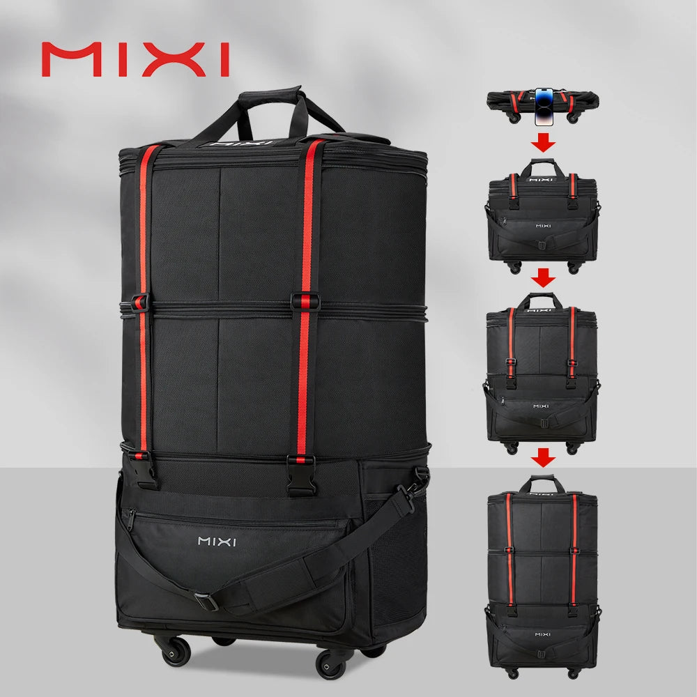 Mixi Foldable Travel Bag With Wheels Expandable Large Capacity Luggage