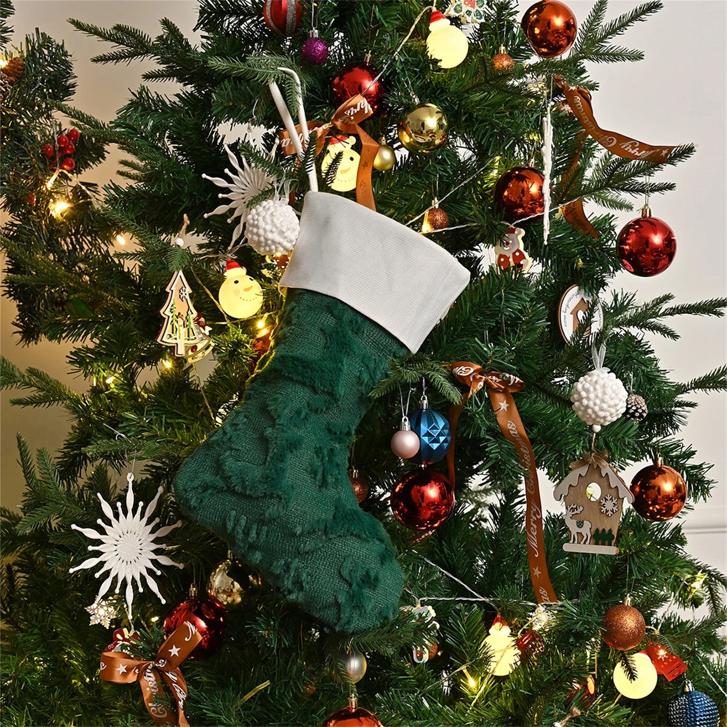 Popular Five-Star Christmas Stockings Christmas Stockings Christmas Decorative Stockings Embroidered Plush Stockings