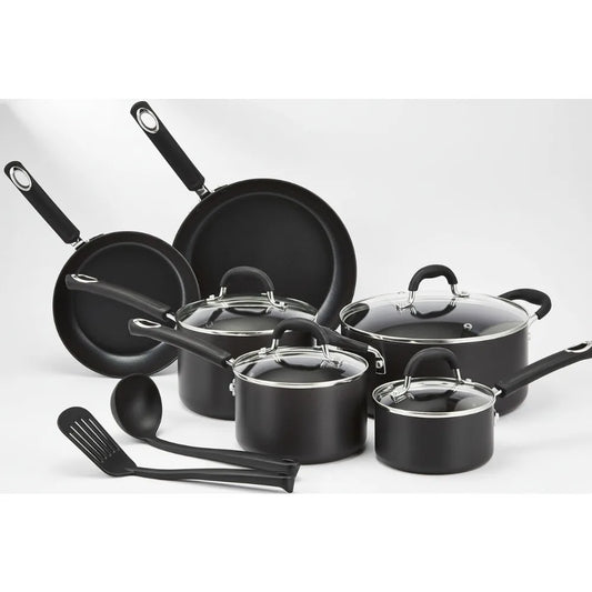 Professional 12-Piece Non-Stick Cookware Set, Hard Anodized Aluminum, Oven Safe Kitchen Pots Pans Utensils