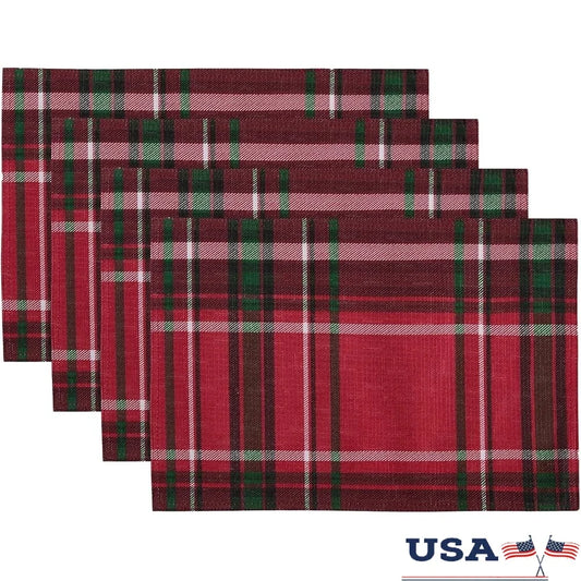 XMSJ Rustic Plaid Christmas Table Placemats Set of 4