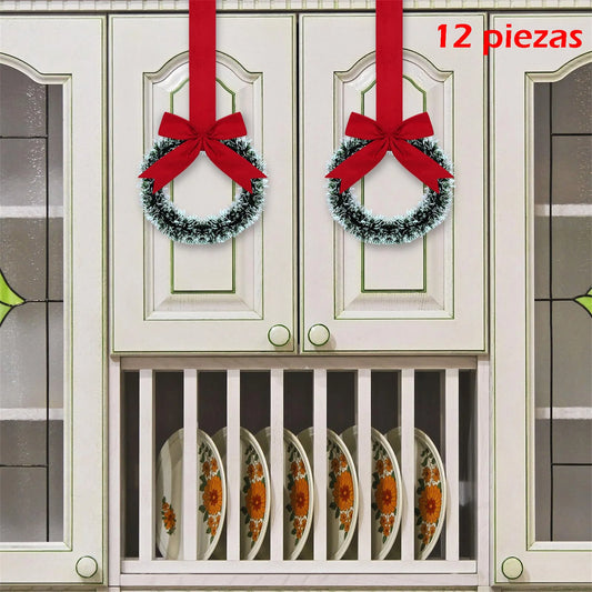 Small Christmas Wreath with Festive Red Bow for Cabinet or Front Door Hanging Decoration at Home or Party