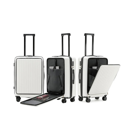 20 Inch Cabin Suitcase Front Opening Spinner Wheel Travel Rolling Luggage For Men Women Trolley Case With TSA Lock USB Charging