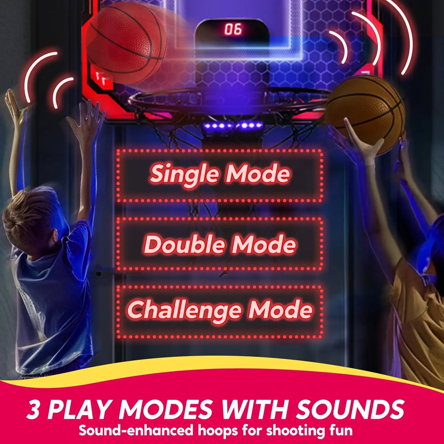 JOYFY Mini Indoor Basketball Hoop Light Up Over The Door Basket Ball Hoop for Kids Toys Birthday Gifts with Scoreboard & 4 Balls
