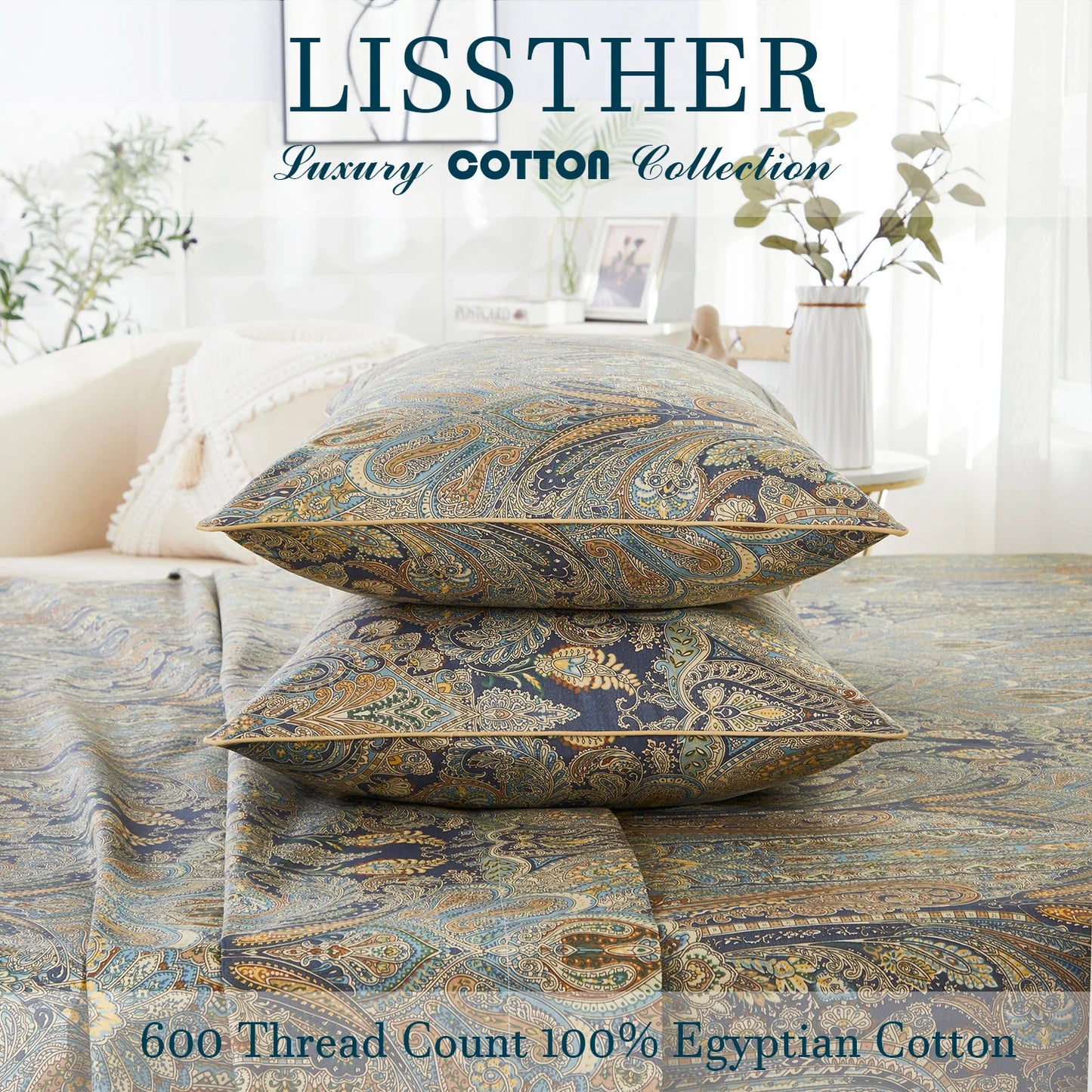 LISSTHERCN 3pcs 100% Egyptian Cotton Duvet Cover Set Vintage Bohemian