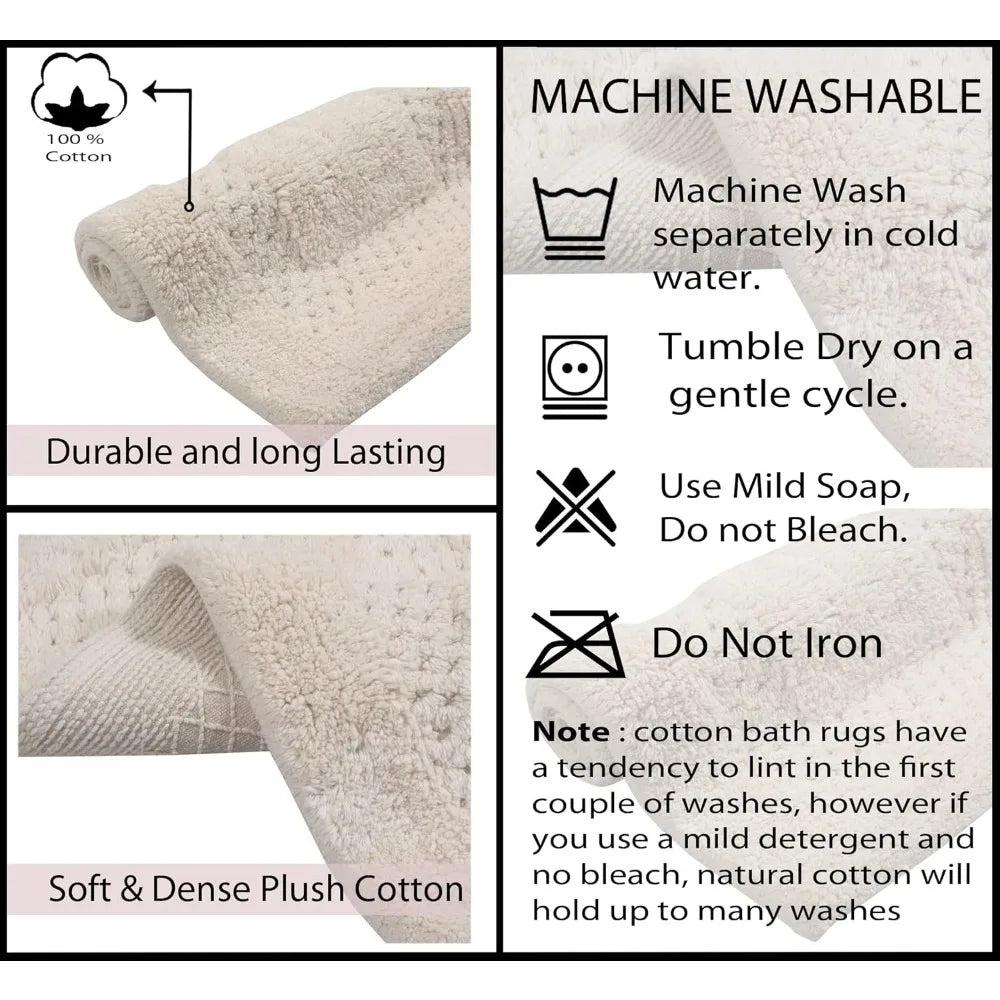 Premium Cotton Bathroom Rugs Set 3-Piece Non-Slip Absorbent Washable Soft Bath Mat for Modern Home Decor