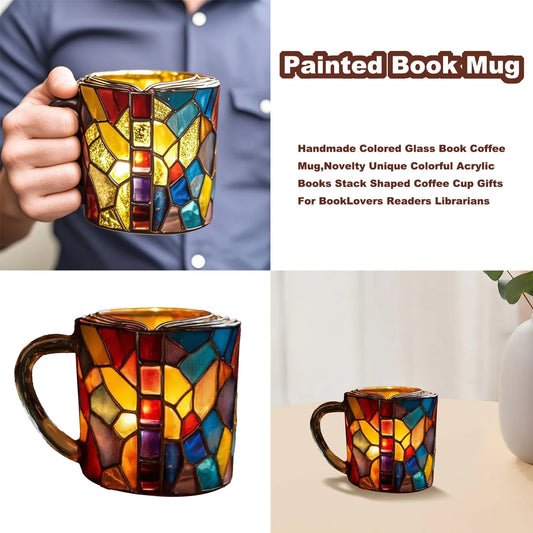 Painted Book Mug Handmade Glass Book Coffee Cup Gift