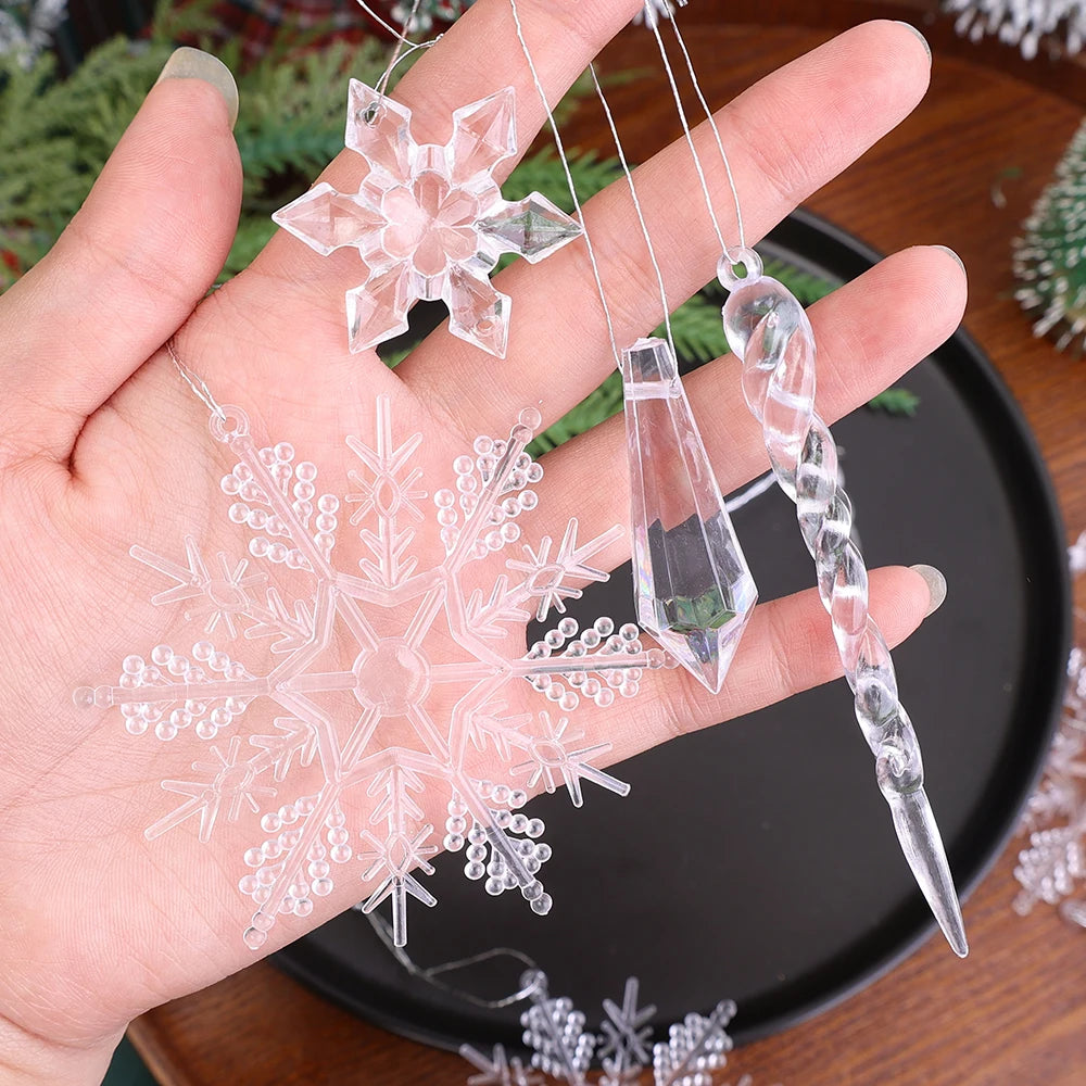Crystal Clear Snowflake Acrylic Ice Pendants Christmas Tree Hanging Ornaments Icicle Water Drop Decoration For Xmas Winter Party