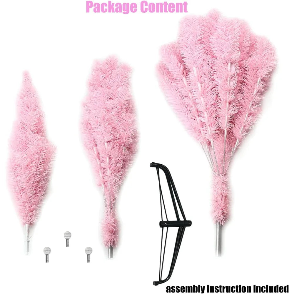 CCINEE 6ft Pink Artificial Christmas Tree 700 Branch Tips Hinged Spruce with Metal Stands Easy Assembly for Xmas Holidy