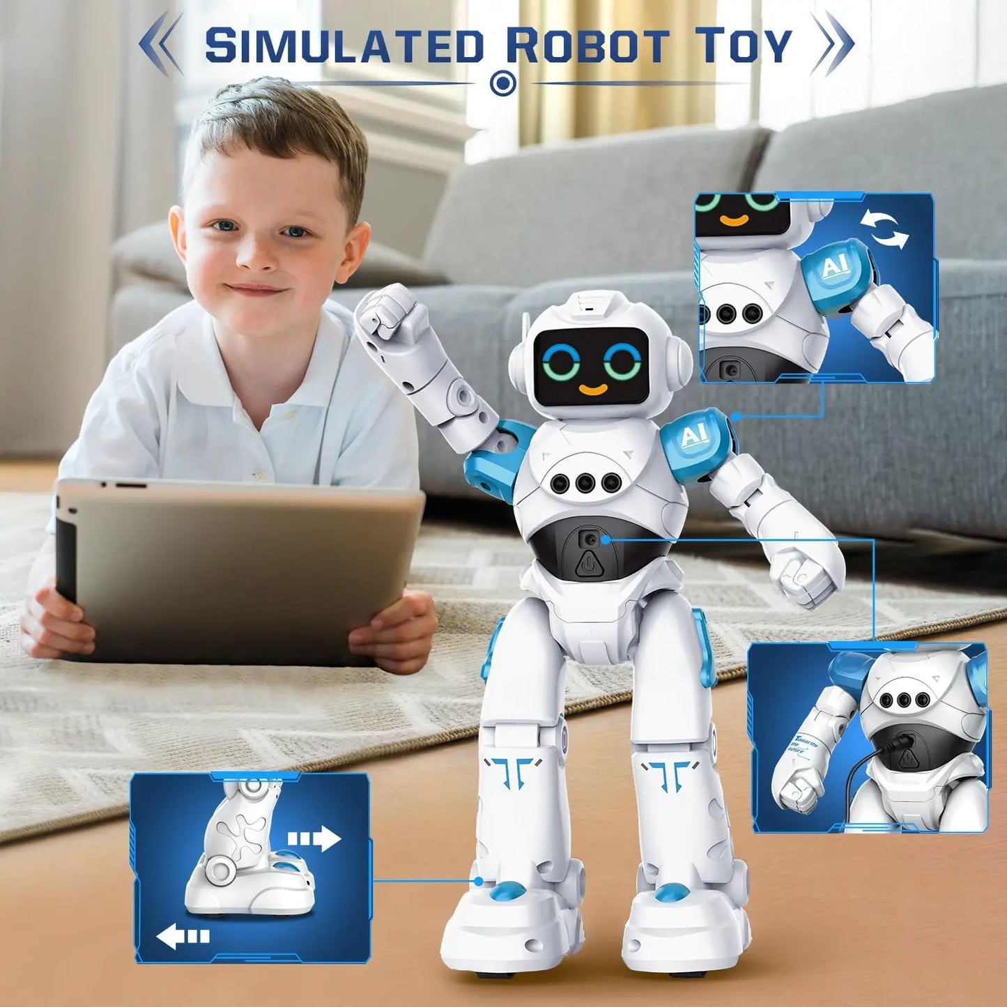 VATOS RC Robot Toy for Kids Smart Talking Voice Remote Control Robot Gesture Sensing Emo Robot Toy for Boys Girls Birthday Gift