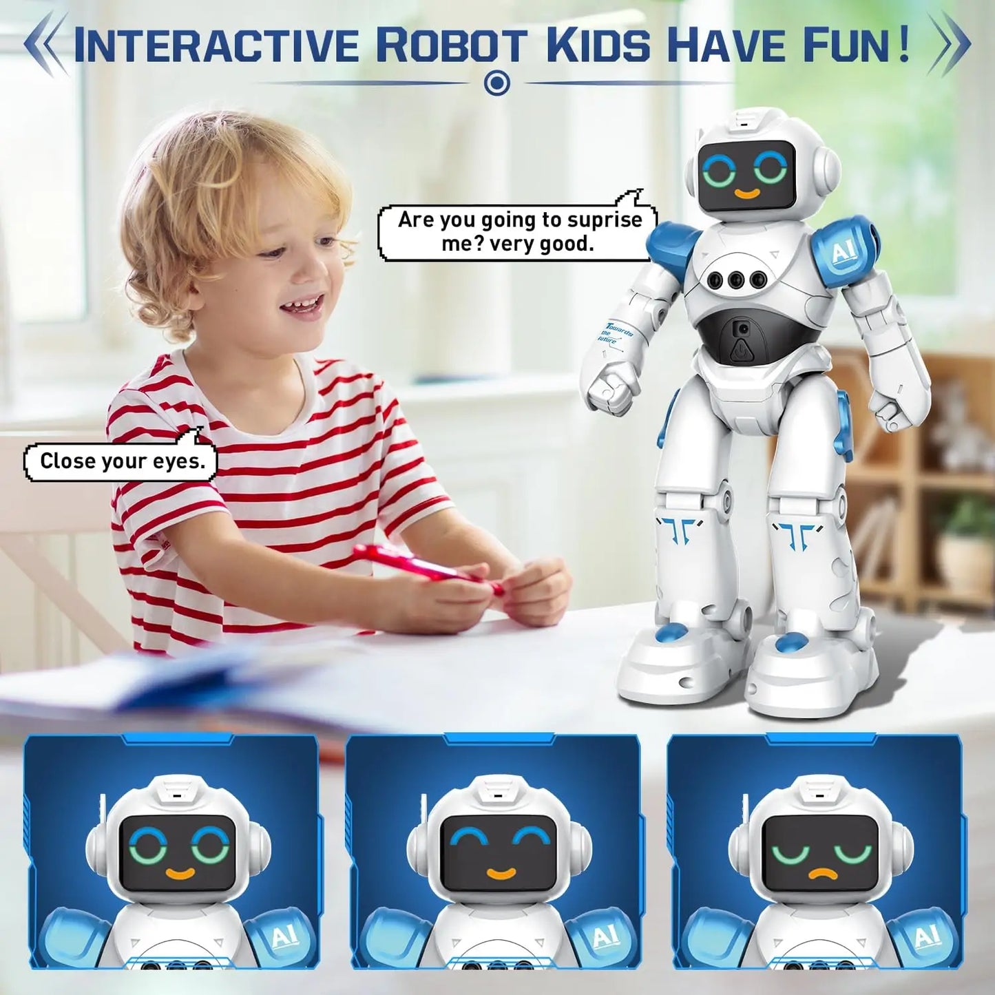 VATOS RC Robot Toy for Kids Smart Talking Voice Remote Control Robot Gesture Sensing Emo Robot Toy for Boys Girls Birthday Gift
