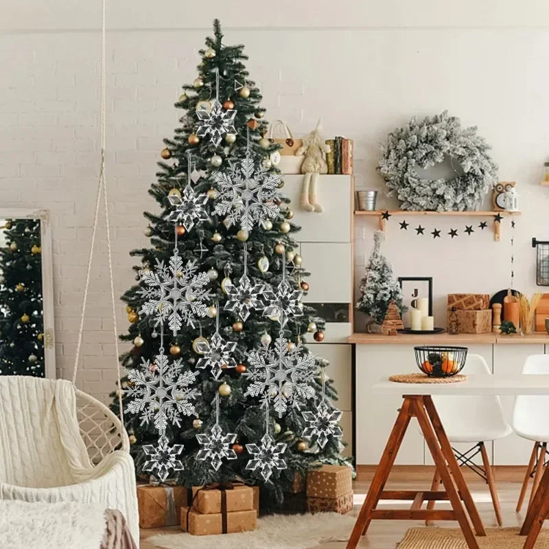 Crystal Clear Snowflake Acrylic Ice Pendants Christmas Tree Hanging Ornaments Icicle Water Drop Decoration For Xmas Winter Party