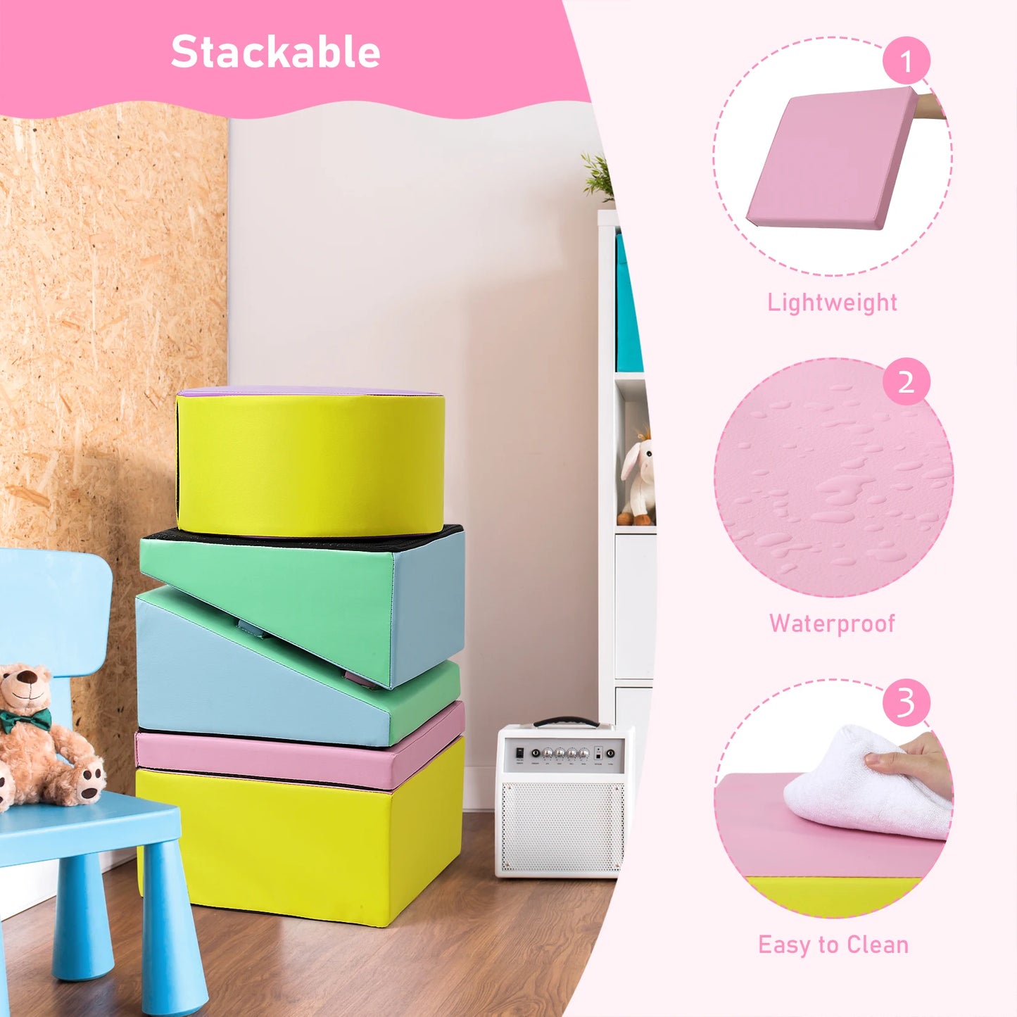 Foam Climbing Blocks for Toddlers and Preschoolers - Soft Climbing Indoor Set - Active Play Set for Climbing, Crawling 5PCS