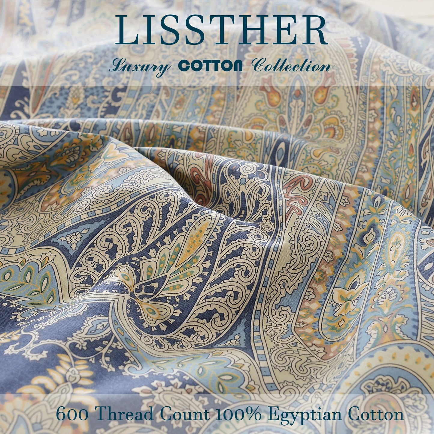 LISSTHERCN 3pcs 100% Egyptian Cotton Duvet Cover Set Vintage Bohemian