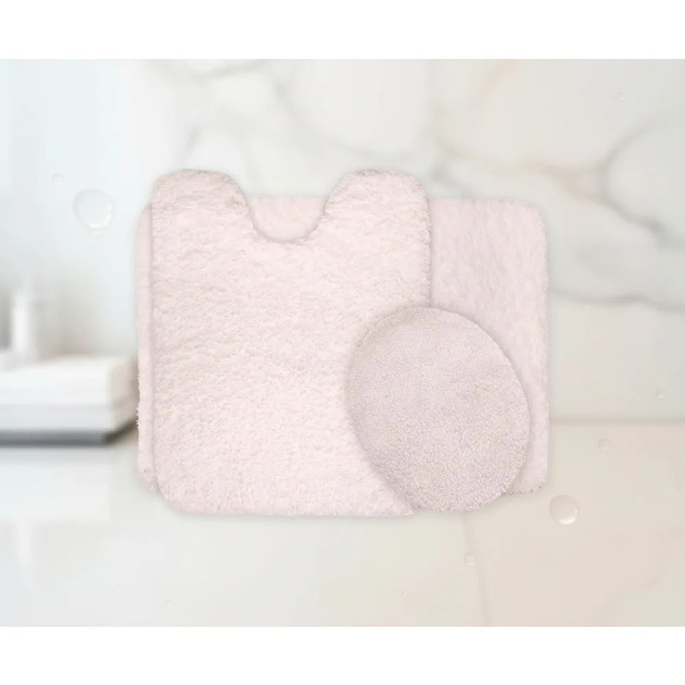 3-Piece Non-Slip Bathroom Rug Set with Contour Mat & Toilet Cover - Soft Machine Washable Ivory Mats