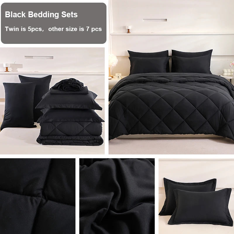 easYum 7 Piece Quilted Bedding Set Comforter Fitted Sheet Pillowcases