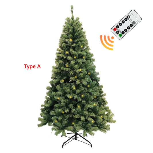 6-7ft Christmas Tree, Artificial Hinged Xmas Tree With LED Lights, 8 Lighting Modes for Home Christmas Decoration