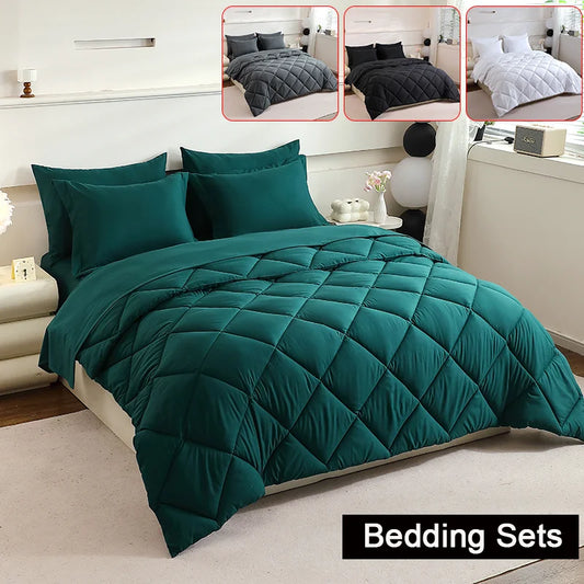 easYum 7 Piece Quilted Bedding Set Comforter Fitted Sheet Pillowcases