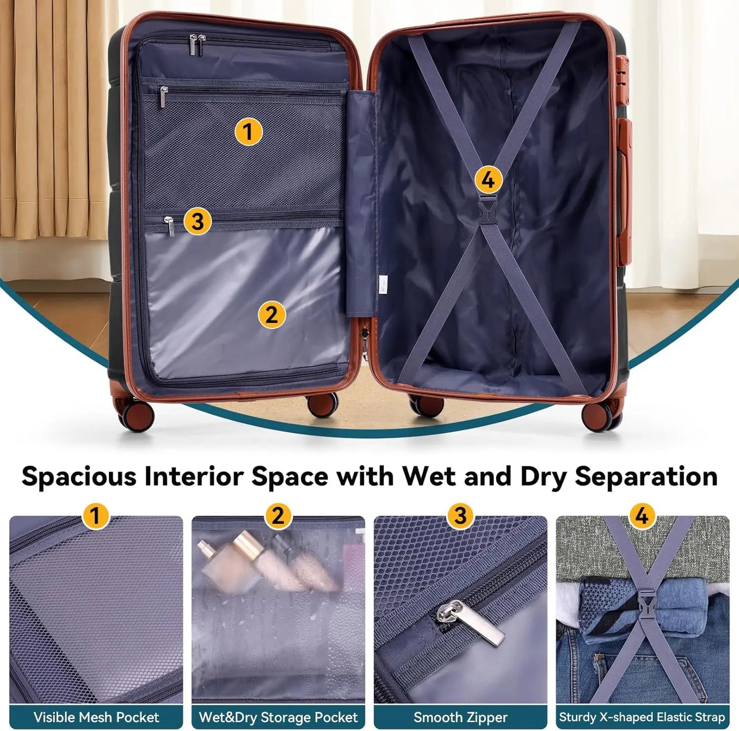 3 Piece Luggage Set ABS Hardshell Suitcase With Spinner Wheels TSA Lock Travel Carry On Luggages For Business 20/24/28 Inch