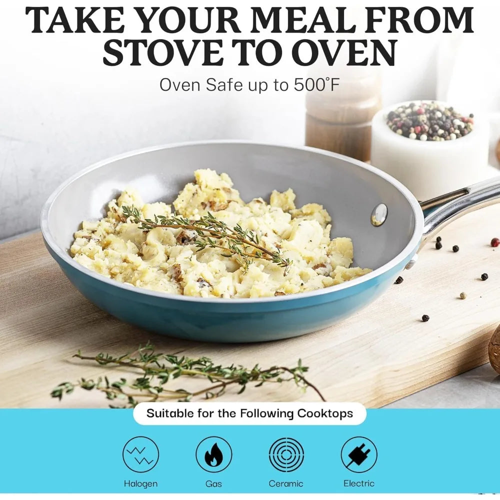 12-Piece Aqua Blue Nonstick Ceramic Cookware Set, Diamond-Infused Coating, Oven & Dishwasher Safe, Healthy PFOA-Free