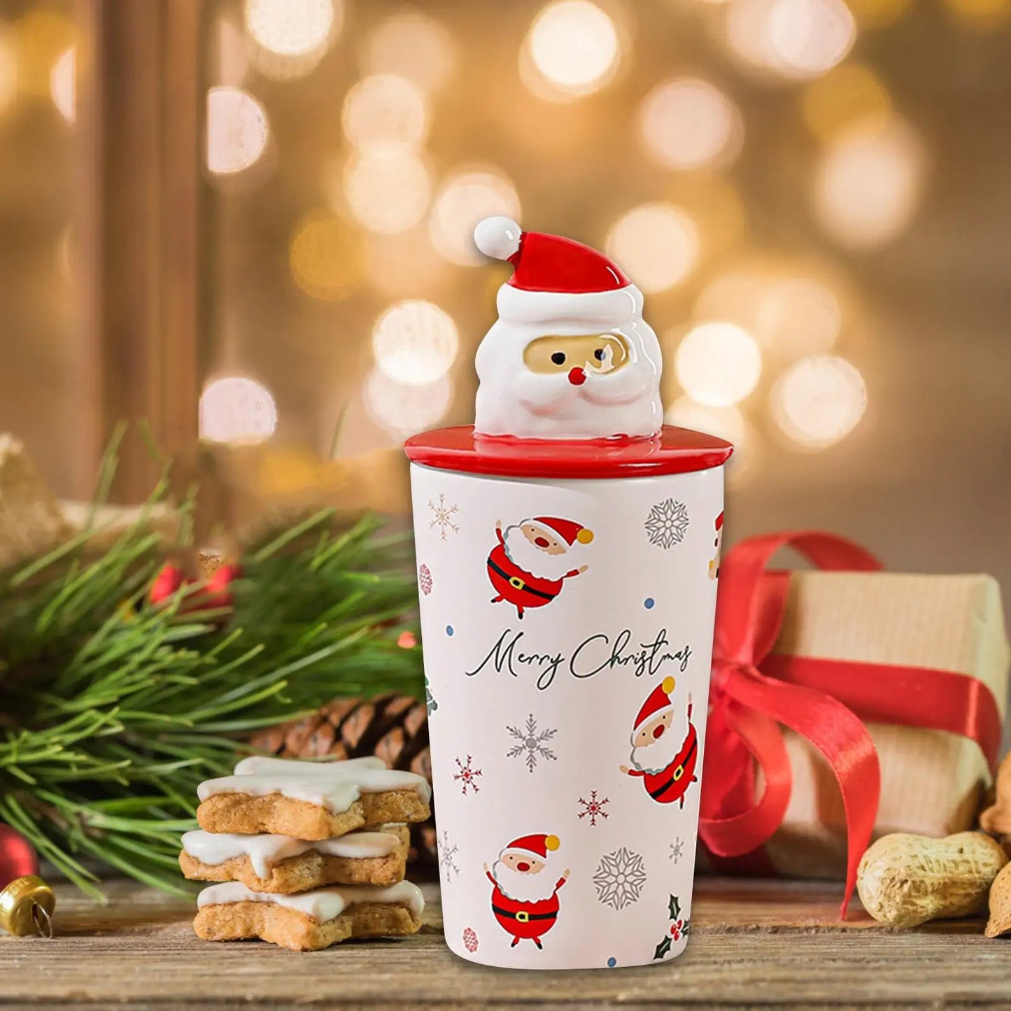 Gift Box Latte Mug Lovely Christmas Tumbler Latte Tea Cup with Lid Porcelain Coffee Cup for Latte Milk Gift Drinking Hot Coffee