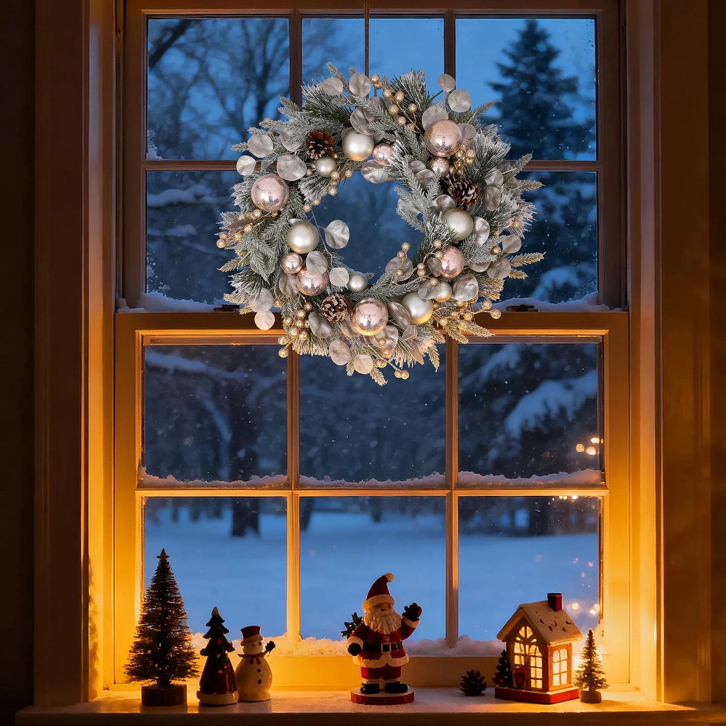 Durable Outdoor Christmas Wreath  Shatterproof Ball Decorated on Mixed Pine for All-Weather Front Door