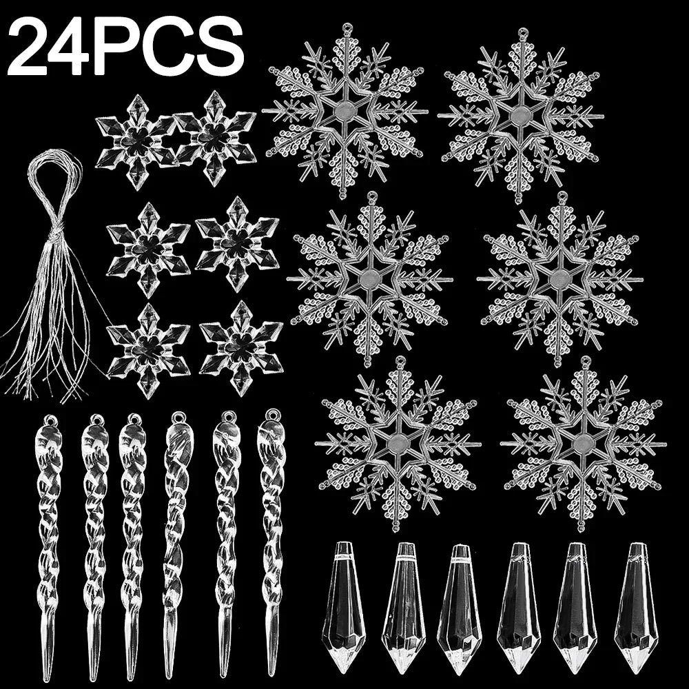 Crystal Clear Snowflake Acrylic Ice Pendants Christmas Tree Hanging Ornaments Icicle Water Drop Decoration For Xmas Winter Party