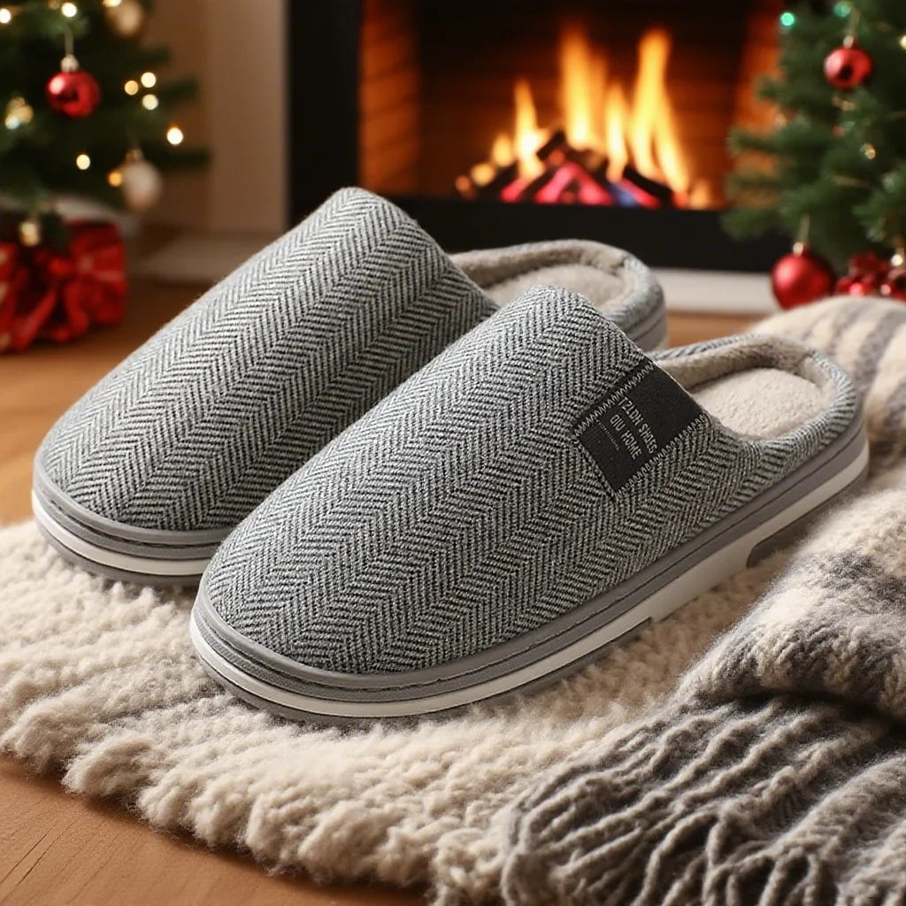 Mens Autumn Winter Cotton Slippers Indoor Plush Warm Non Slip