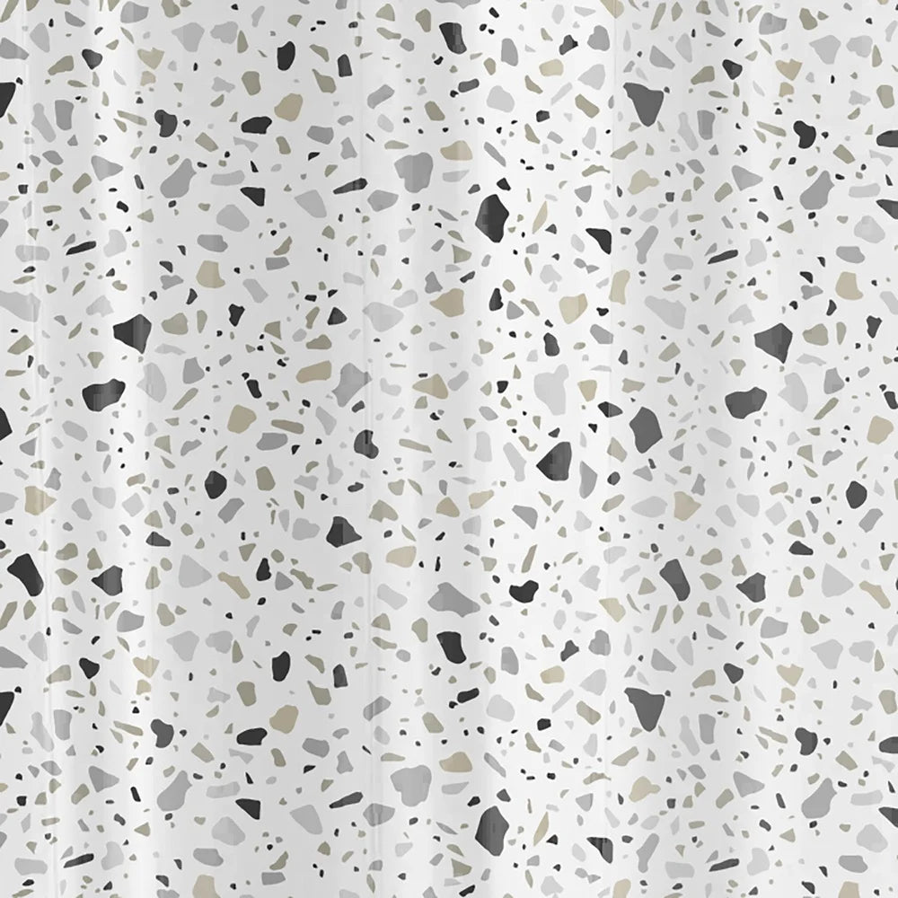 Eco-friendly Waterproof PEVA Shower Curtain Set with 12 Roller Hooks 13-piece Black White Terrazzo Pattern Easy Clean Recycled