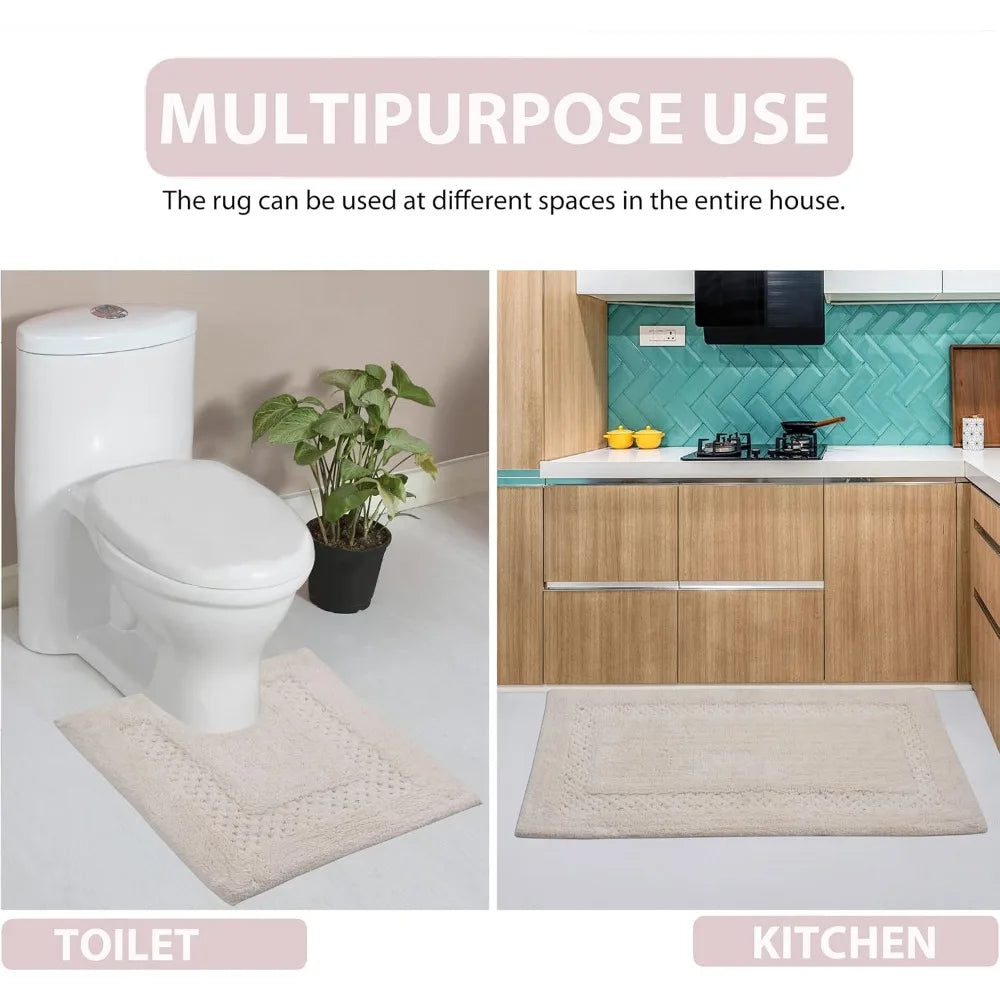 Premium Cotton Bathroom Rugs Set 3-Piece Non-Slip Absorbent Washable Soft Bath Mat for Modern Home Decor
