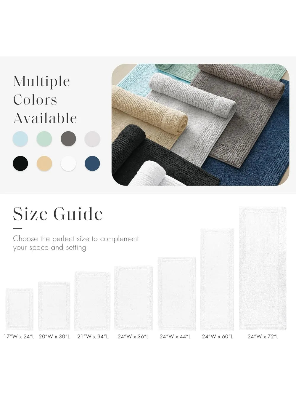 Luxury 100% Cotton Reversible Bath Rug - 3000 GSM Plush Absorbent Quick Dry Hotel Quality Bath Mat 24x72 White