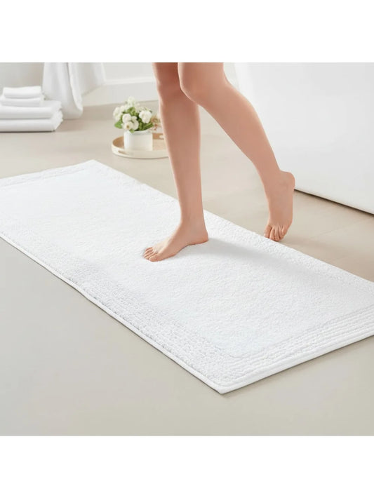 Luxury 100% Cotton Reversible Bath Rug - 3000 GSM Plush Absorbent Quick Dry Hotel Quality Bath Mat 24x72 White
