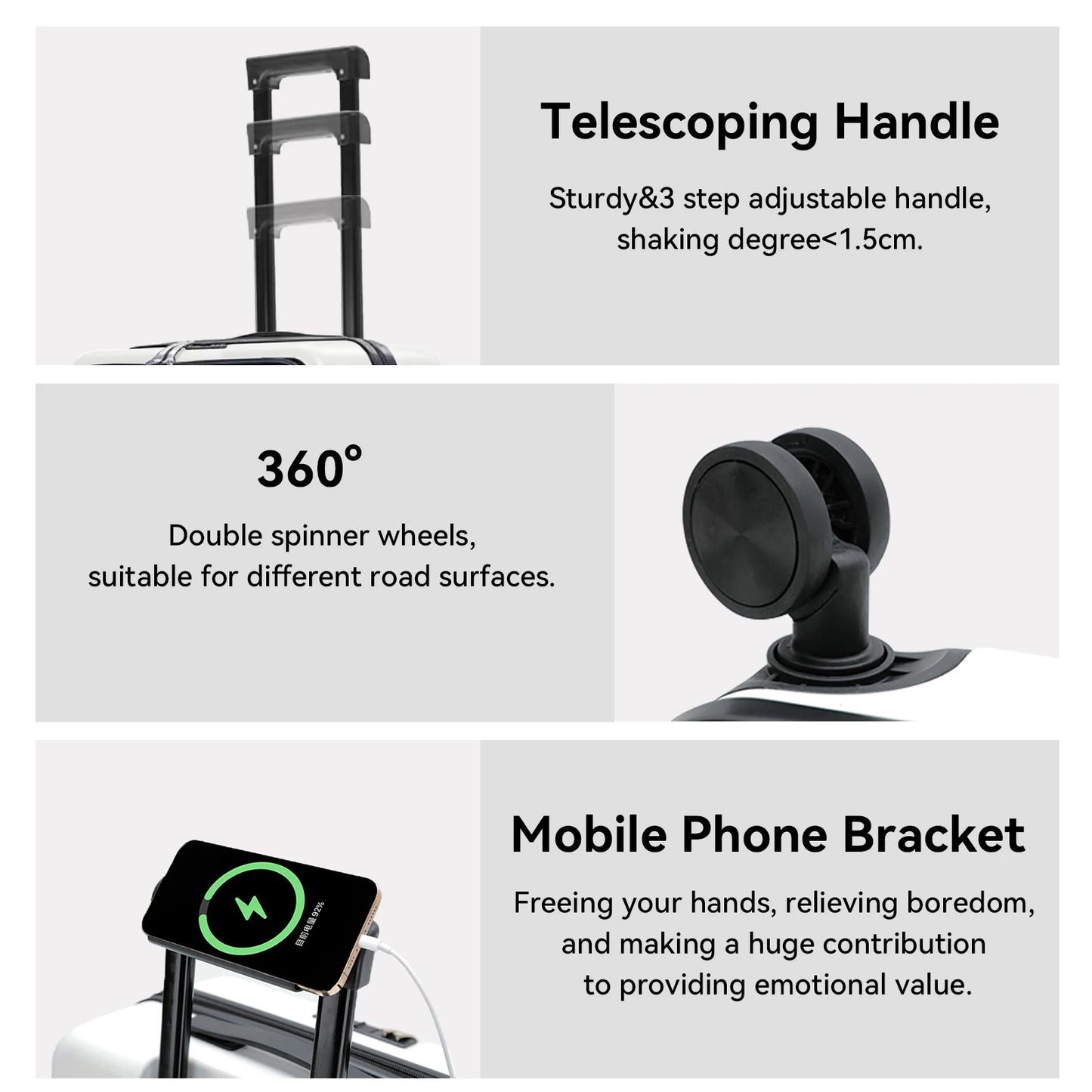 20 Inch Front Opening Cabin Suitcase Spinner Wheel Travel Rolling Luggage For Men Women Trolley Case With TSA Lock,USB Charging