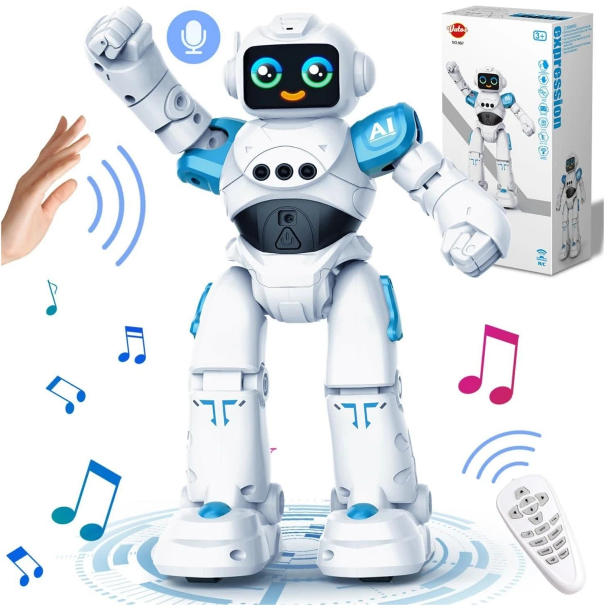 VATOS RC Robot Toy for Kids Smart Talking Voice Remote Control Robot Gesture Sensing Emo Robot Toy for Boys Girls Birthday Gift